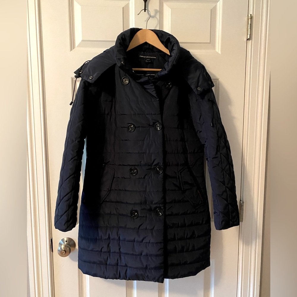 French Connection Quilted Puffer Coat Navy